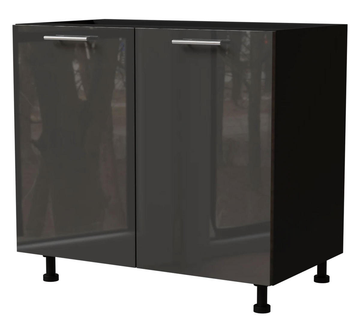 KÜCHENUNTERSCHRANK Essen D11/90 Graphit Hochglanz / Schwarz Matt 90 / 50 / 82cm - Schwarz/Graphitfarben, Holz/Holzwerkstoff (90/82/50cm) - Feldmann-Wohnen