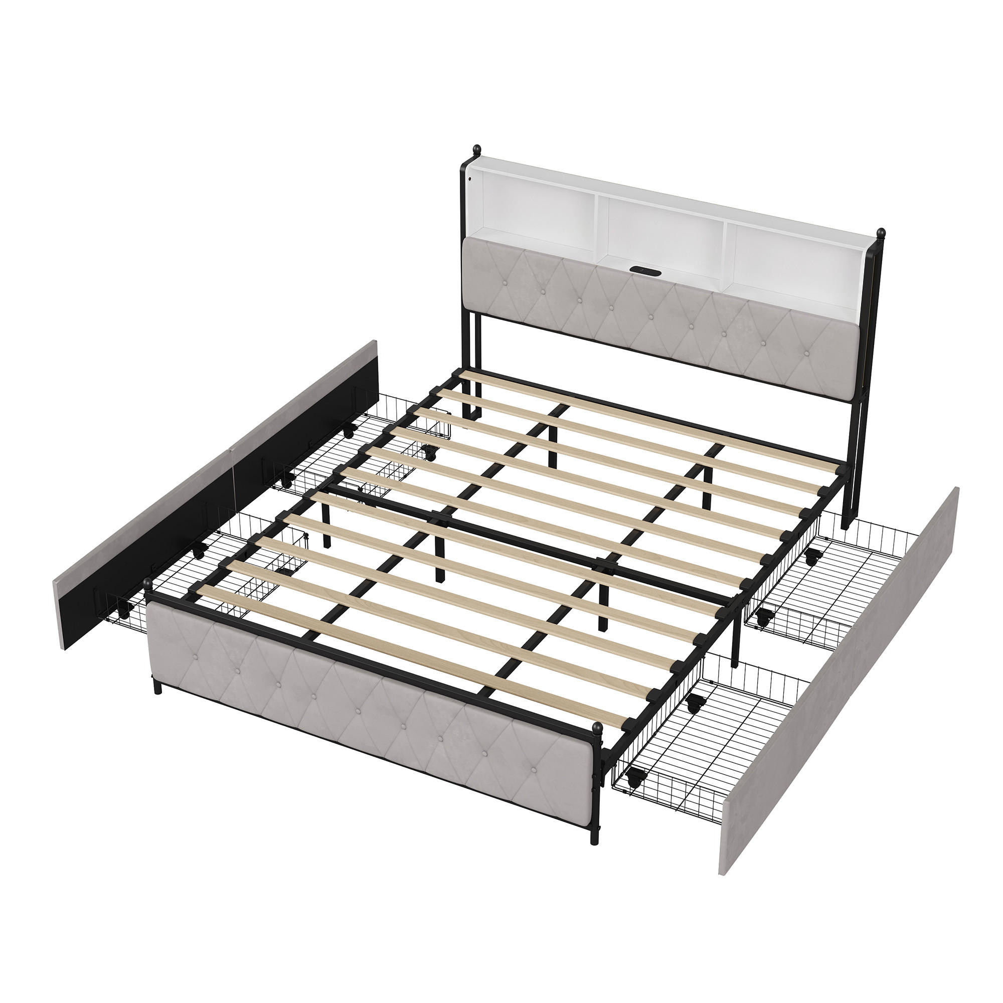 POLSTERBETT 180x200 cm Schubladen LED USB Samt Beige - Beige, Holz (180/200cm)