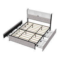 POLSTERBETT 180x200 cm Schubladen LED USB Samt Beige - Beige, Holz (180/200cm)