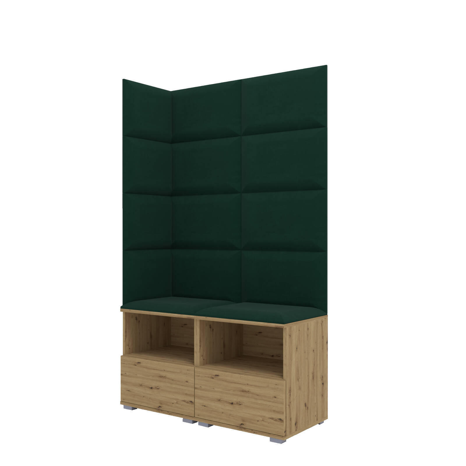 GARDEROBEN-SET Nela V mit gepolsterten Paneelen 100/174/40 - Dunkelgrün/Silberfarben, Holzwerkstoff/Kunststoff (100/174/40cm)