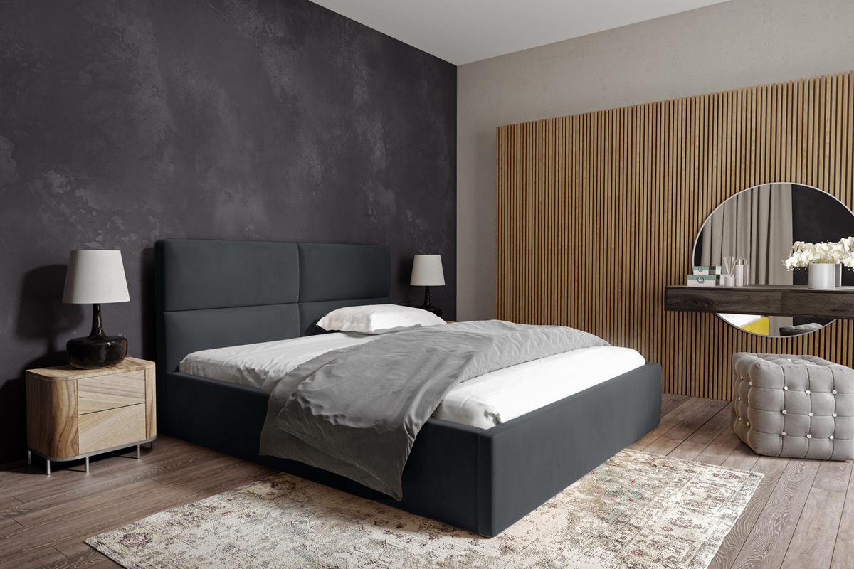POLSTERBETT Mit Bettkasten Stove 160x200 cm, Dunkelgrau - Dunkelgrau, Textil (160/200cm) - Fedve