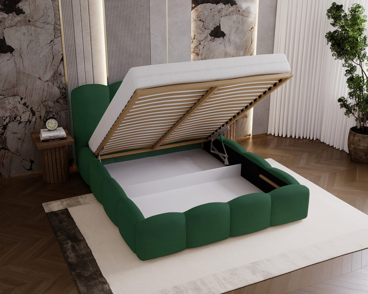 POLSTERBETT 180x200 cm Zenna mit Lattenrost, Bettkasten, Grün - Grün, Holz/Textil (180/200cm) - Emporius