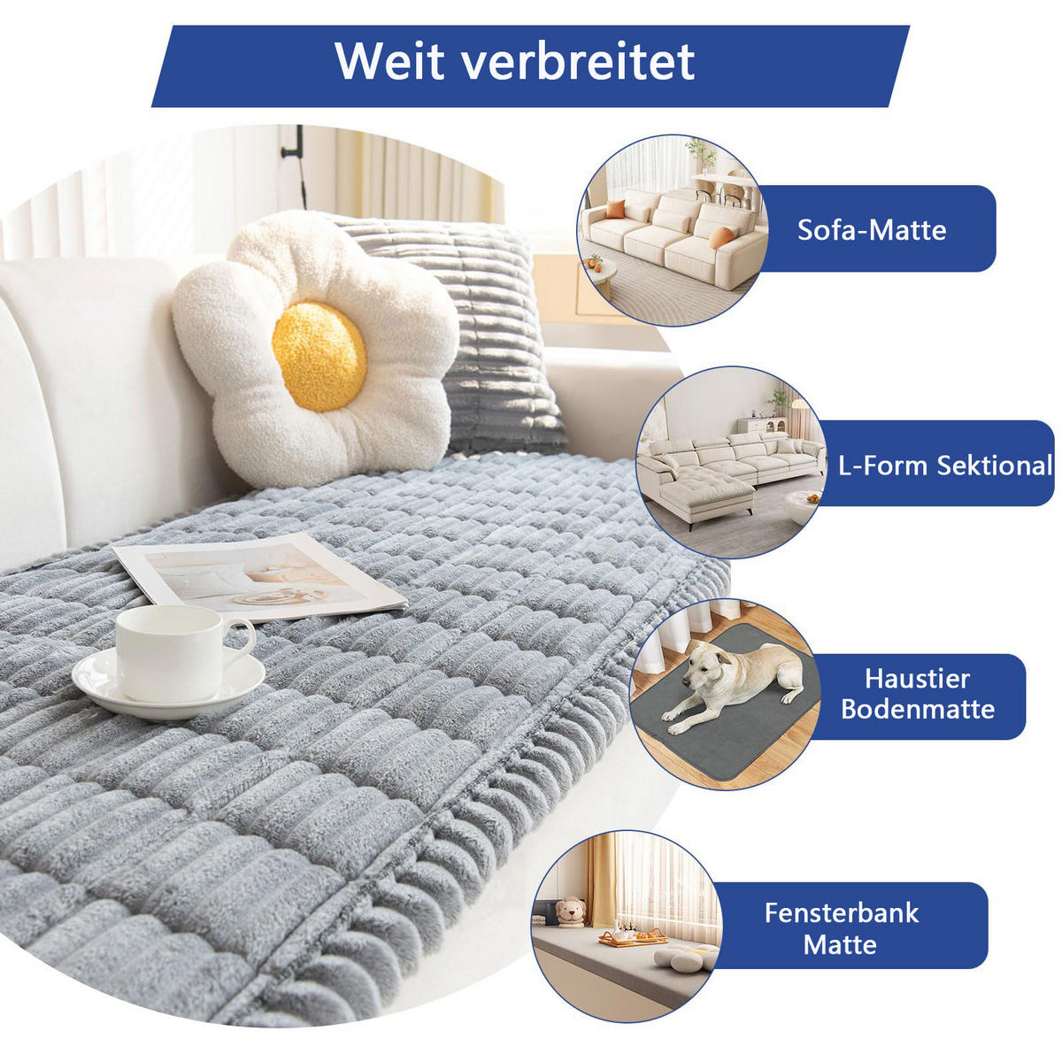 SOFADECKE Dicke Rutschfest 1 Stück - Hellgrau, Textil (70/180cm) - Kaket