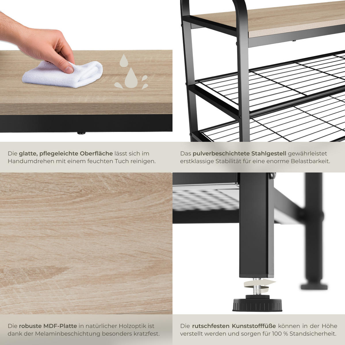 SCHUHREGAL Southampton,91 x 36 x 55 cm,Industrial Holz hell, Eiche Sonoma - Naturfarben, Metall (36/55/91cm) - tectake