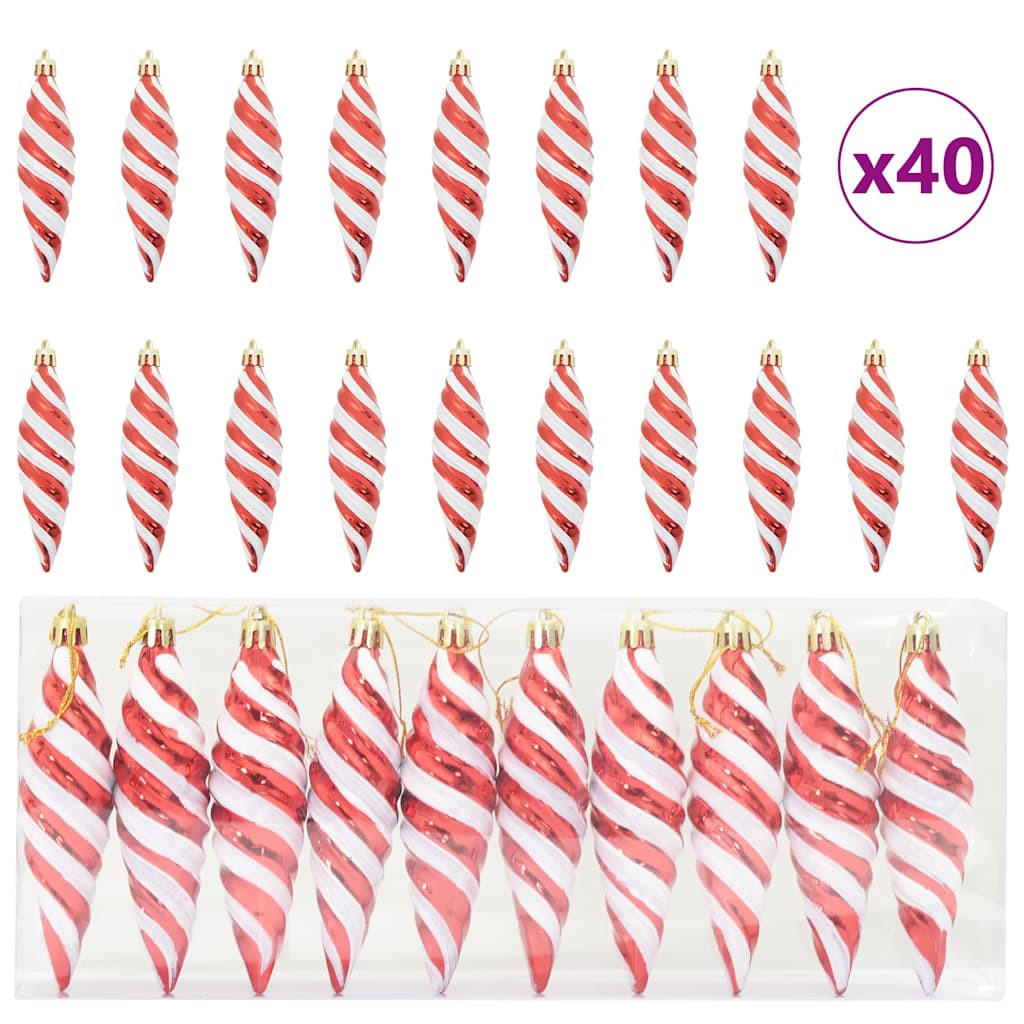 WEIHNACHTSKUGEL Spiralenform 40 -teilig 3/11 cm Rot Kunststoff - Rot, Kunststoff (3/11/3cm) - vidaXL