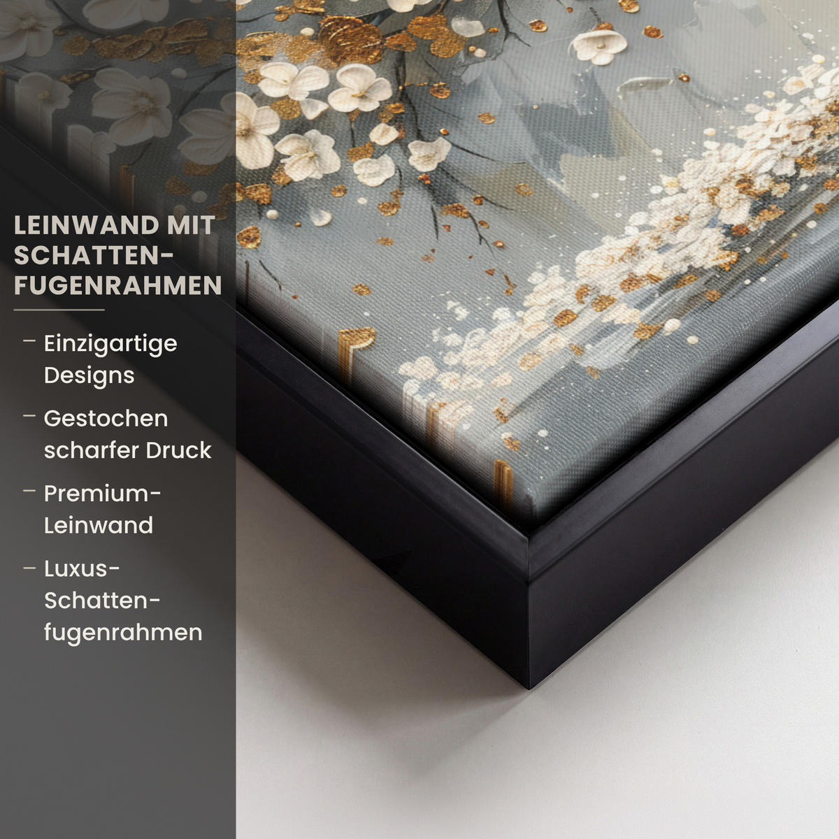 LEINWAND Bilder mit Rahmen - Baum - Blumen - Weiß - Natur - Kunst - 40x30 - Weiß, Textil (40/30cm) - MuchoWow