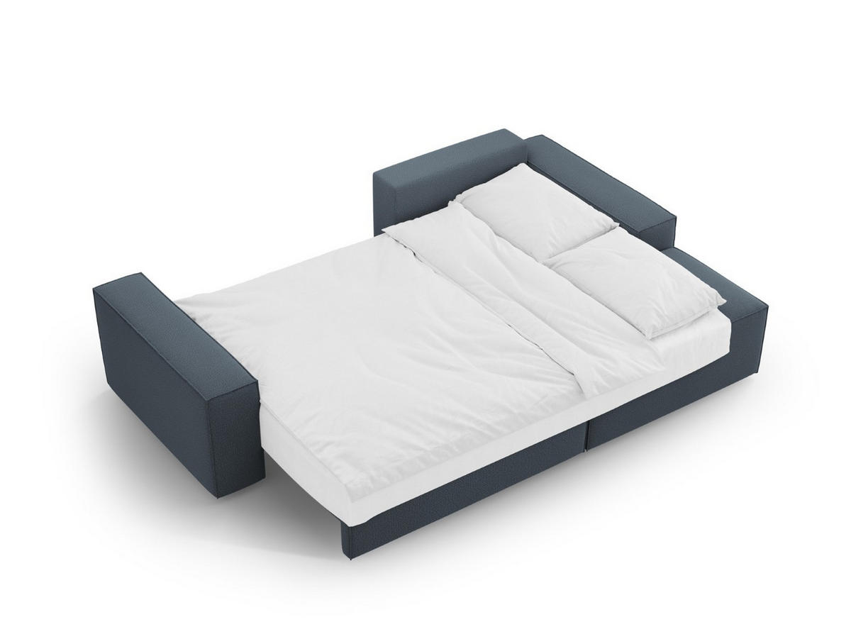 AUSKLAPPBARES-ECKSOFA rechts mit Container Jodie aus strukturiertem Stoff blau 3 Sitzplätze - Blau, Textil (246/151cm) - Micadoni