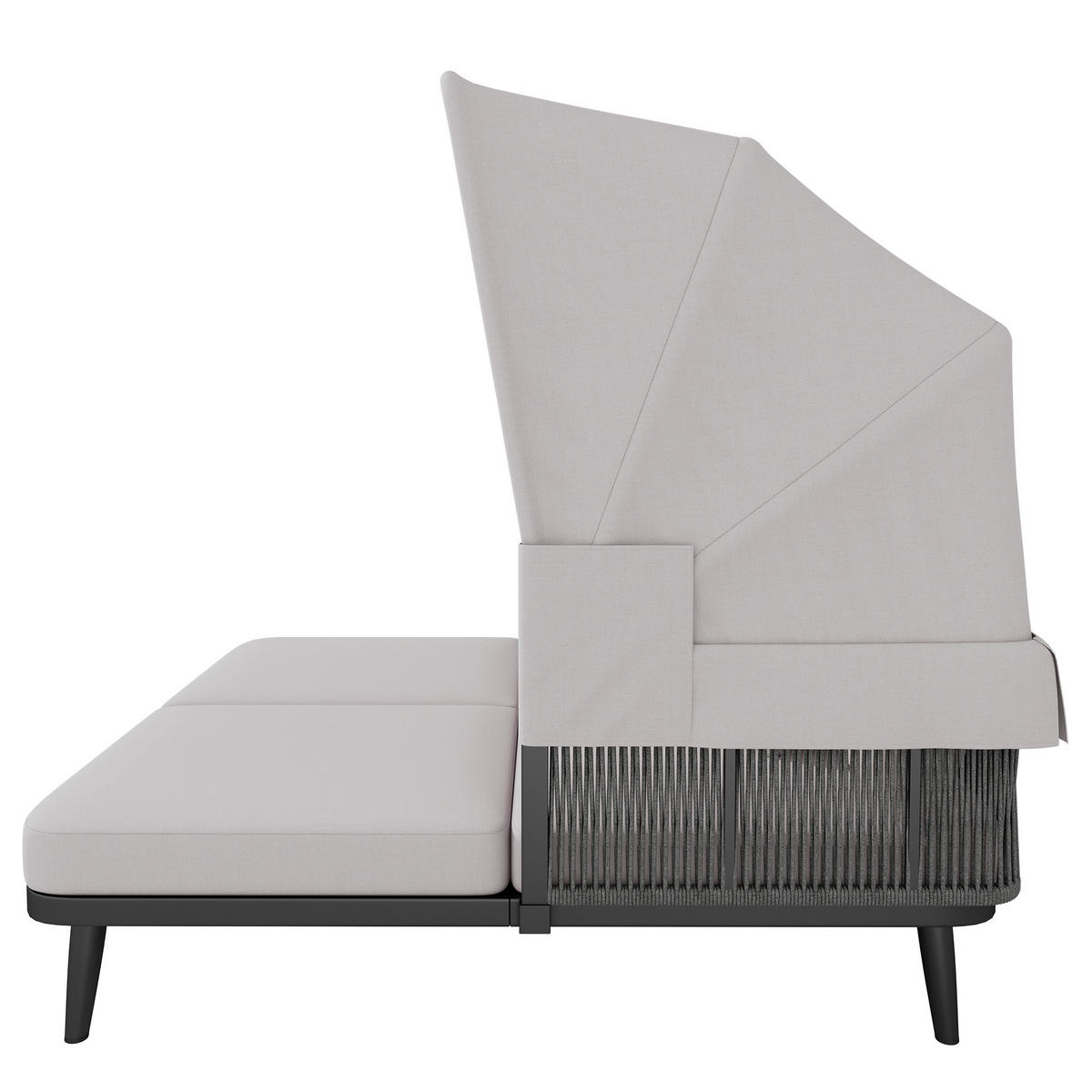 STRANDKORB 2 Personen Grau Mit Einziehbarer Markise - Grau, Textil (144.78/146.05/151.13cm) - FLIEKS