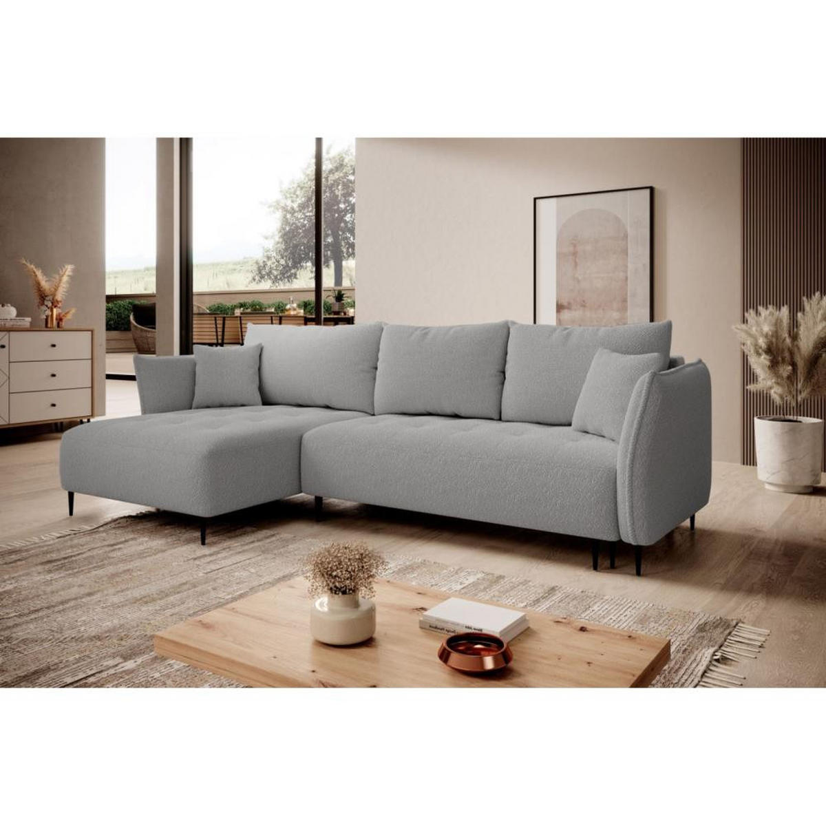 ECKSCHLAFSOFA Bari links grau - Schwarz/Grau, Textil (276/158cm) - Beautysofa