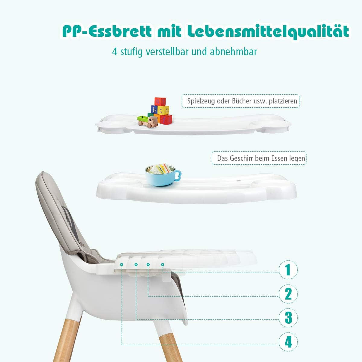 BABYHOCHSTUHL Grau - Grau, Kunststoff (62/100/62cm) - COSTWAY