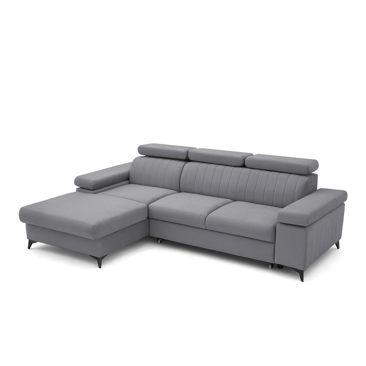 ECKSOFA FELIX L Links mit Schlaffunktion Velours Dunkelgrau - Dunkelgrau/Schwarz, Holz/Textil (257/176cm) - Muffo