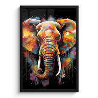 GERAHMTES BILD Elefant - Graffiti - Schwarz - Tiere - Farben 40x60 cm - Schwarz, Papier (40/60cm) - MuchoWow