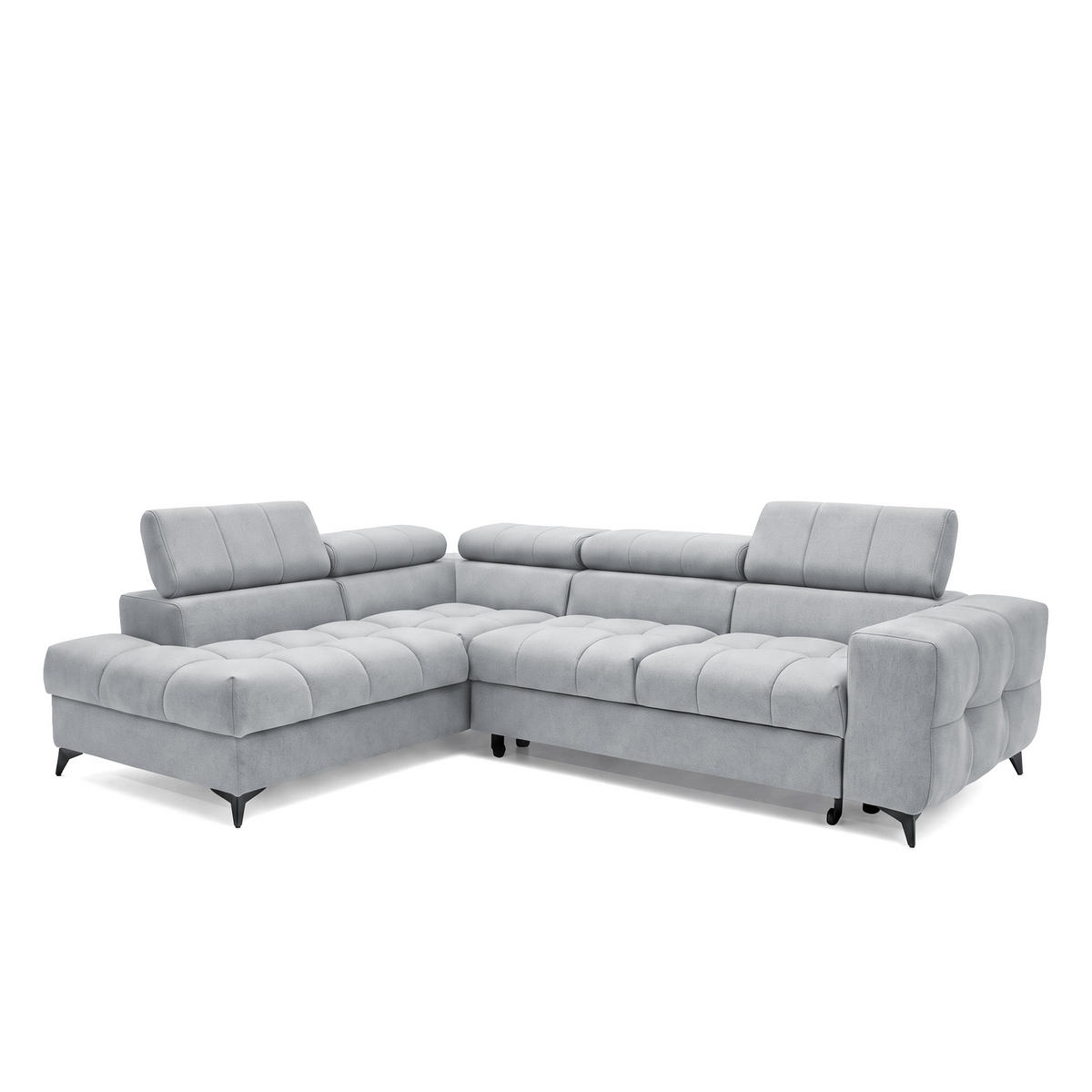 ECKSOFA PUDDING L Links mit Schlaffunktion 125x195 Velours Hellgrau - Hellgrau/Schwarz, Holz/Textil (203/275cm) - Muffo