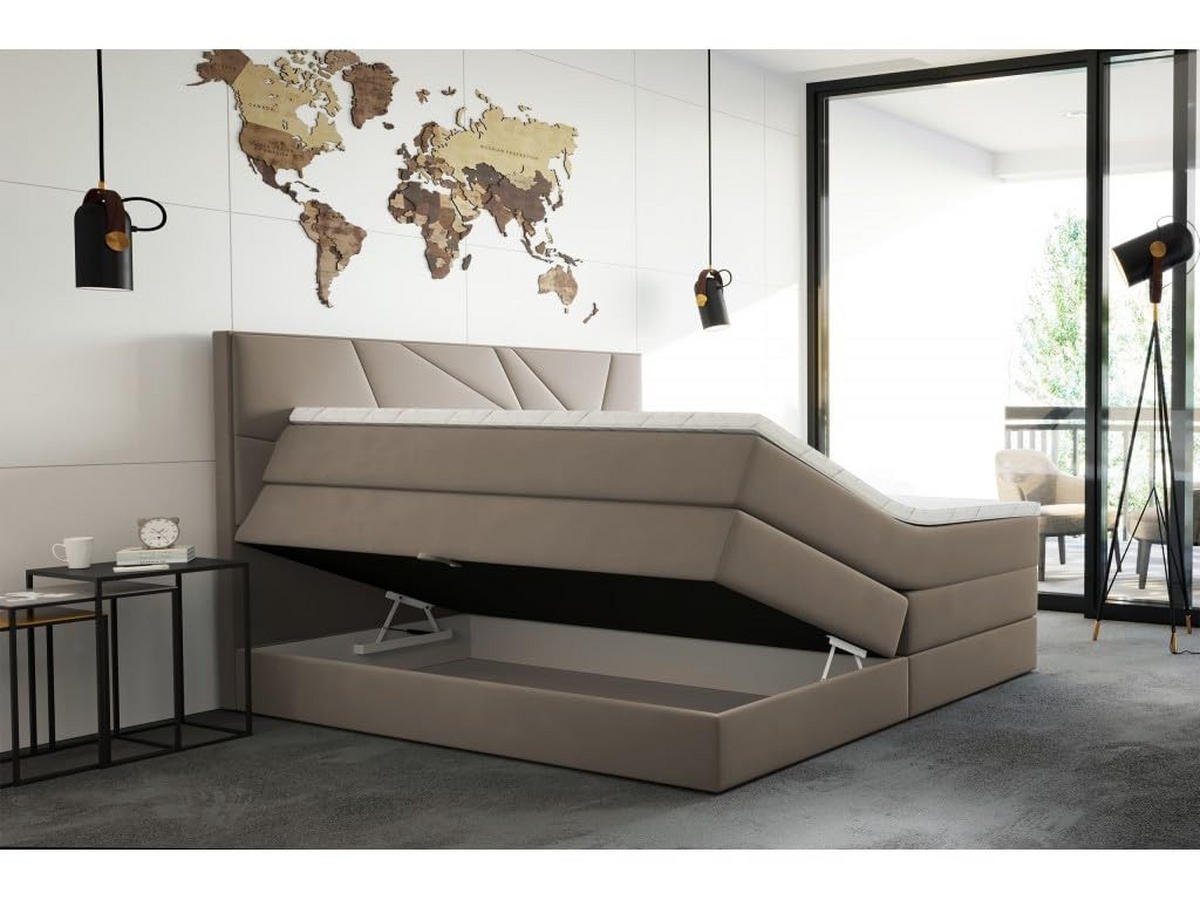 BOXSPRINGBETT VERDE LUX 140x200 cm, Bonell und Taschenmatratze, Topper 5 cm und Stauraum, Samtstoff, Beige - Beige, Holzwerkstoff/Kunststoff (140/200cm) - Trada