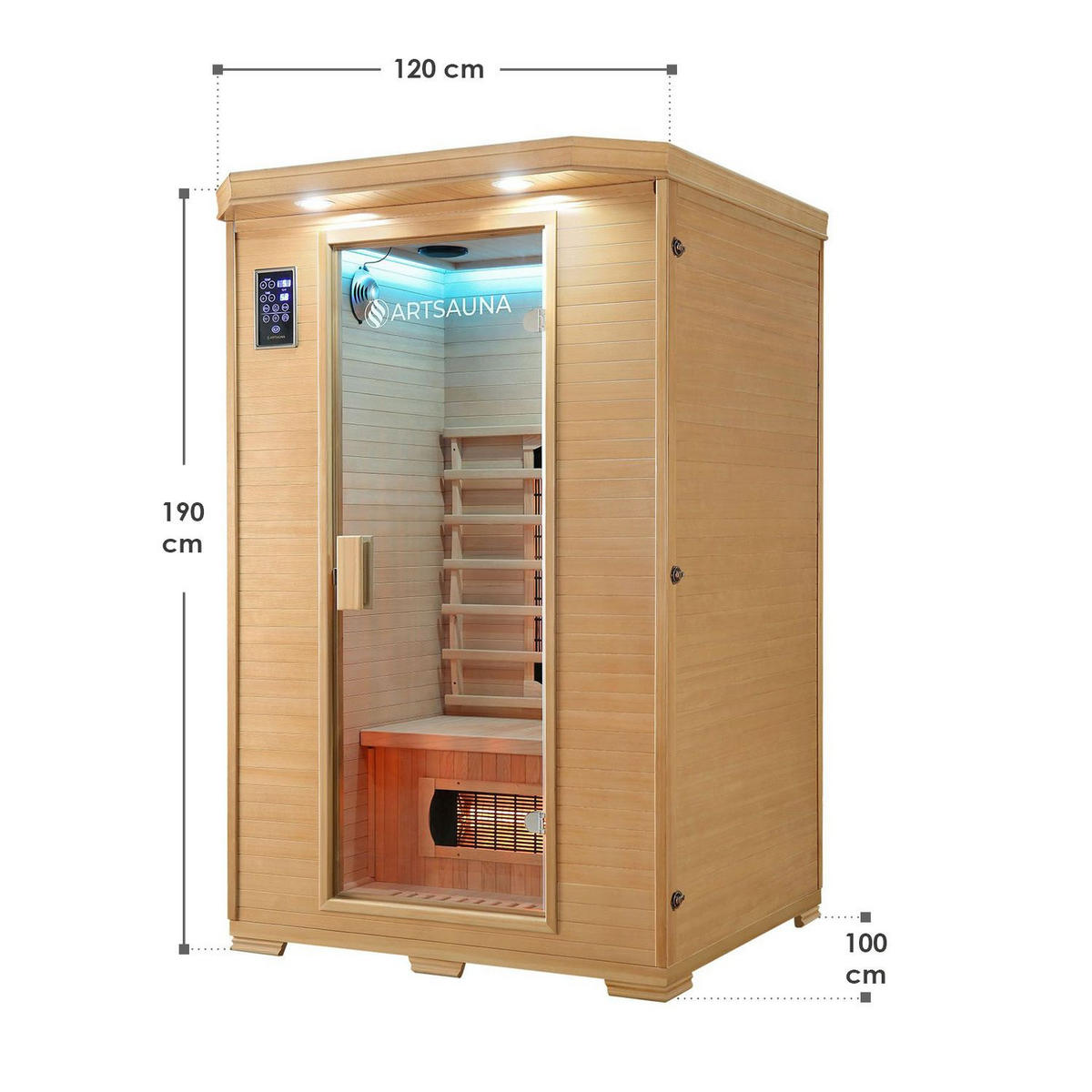 INFRAROTKABINE Oslo mit Vollspektrumstrahlern & Hemlockholz - Naturfarben, Holz (120/190/100cm) - Artsauna