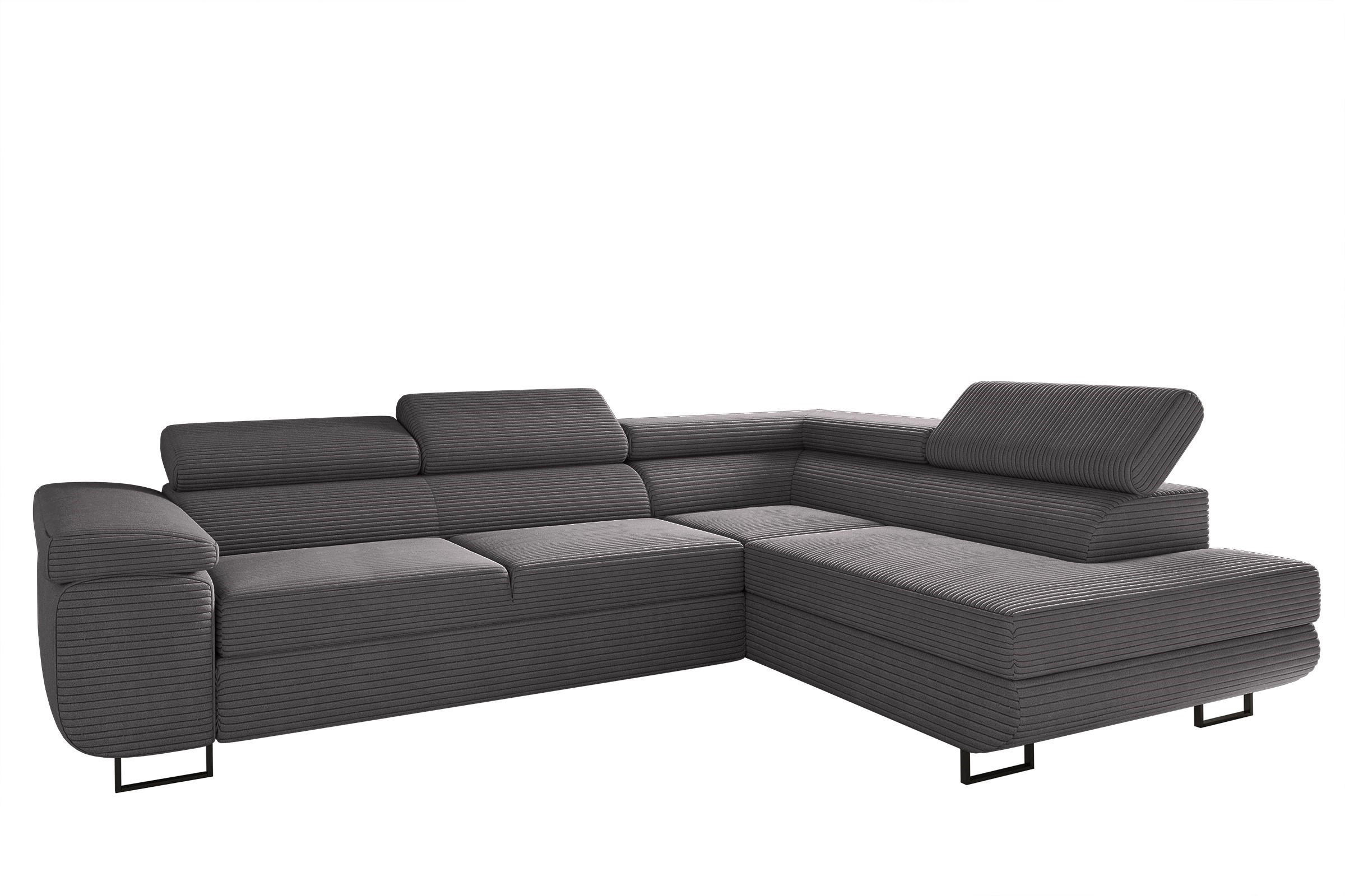 ECKSOFA ATOMIC Mit Schlaffunktion, Stoff Poso, Dunkelgrau, Rechts - Dunkelgrau, Holz (277/203cm) - Kaiser Möbel