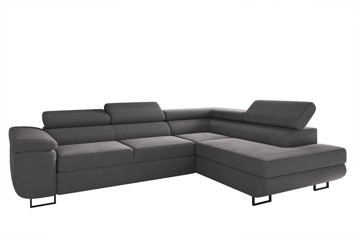 ECKSOFA ATOMIC Mit Schlaffunktion, Stoff Poso, Dunkelgrau, Rechts - Dunkelgrau, Holz (277/203cm) - Kaiser Möbel
