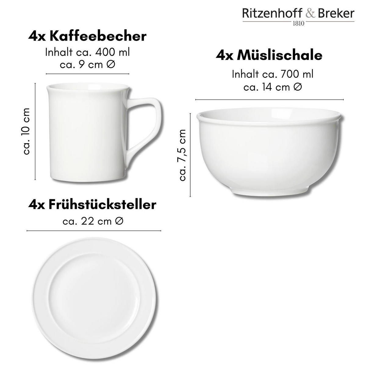 FRÜHSTÜCKSSET Simple weiß 12er Set - Weiß, Keramik (1/1/1cm) - Ritzenhoff Breker