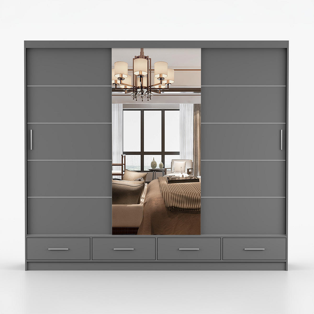 KLEIDERSCHRANK Florence 250 cm, 250/215/64, 2-türig, grau - Grau, Holzwerkstoff (250/215/64cm) - imoebel24