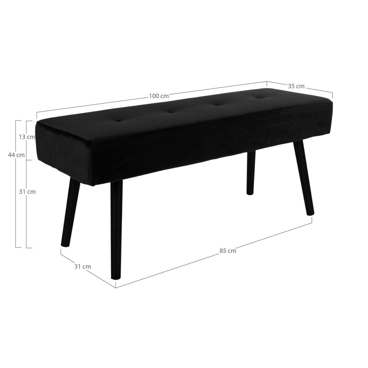 SKIBY Bank Samt 100 x 35 x 44 - Schwarz, Textil (100/44/100cm) - tinkaro