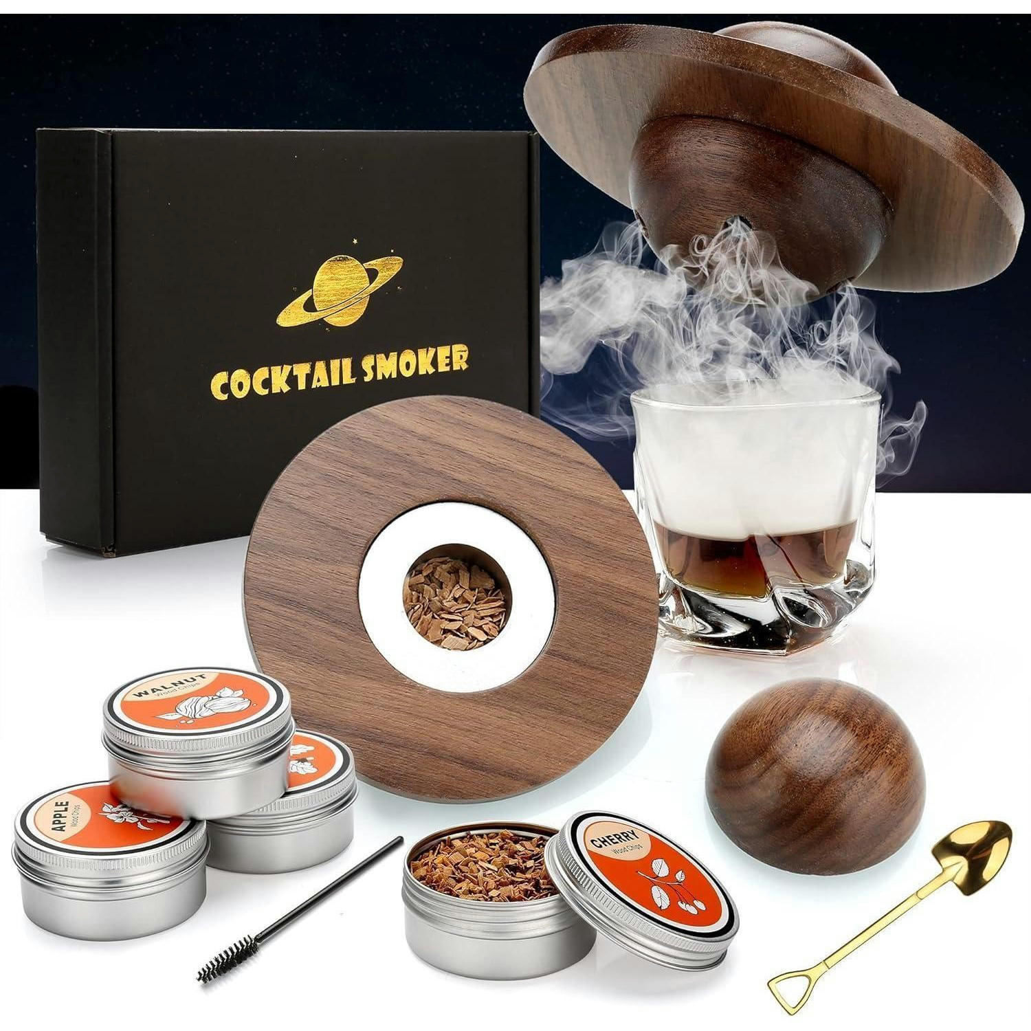 COCKTAIL Smoker Set Walnuss mit 4 Holzchips - Multicolor, Holz (14/5/14cm)