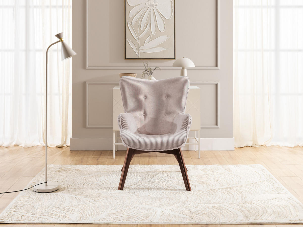 LOUNGESESSEL Lenari Puderrosa Cordstoff mit Füßen in Braun - Hellrosa/Braun, Holz/Textil (71/96/86cm) - S-Style Möbel