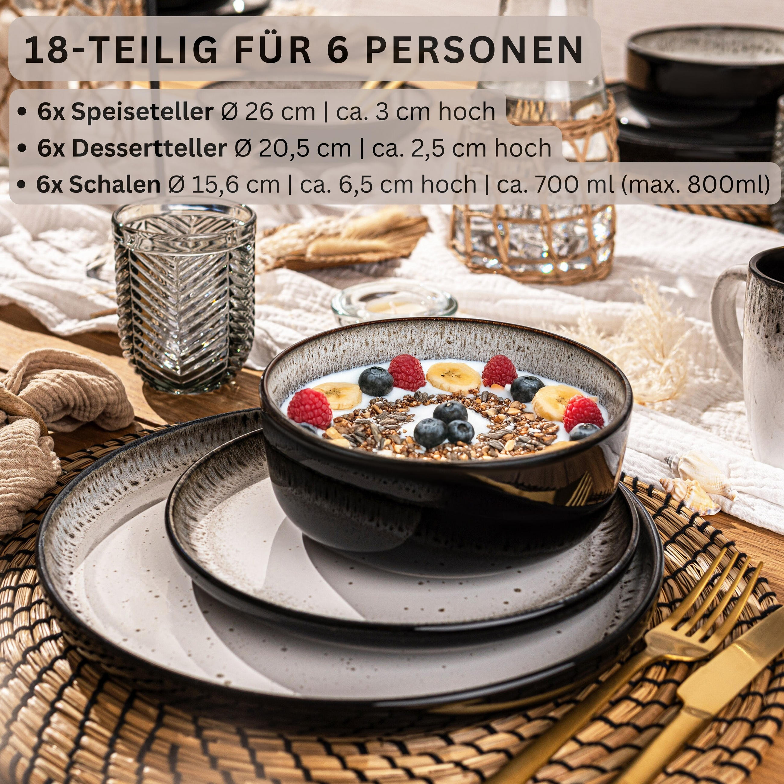 TAFELSERVICE SANSIBAR- 18 teilig aus Steingut - Multicolor, Keramik (33/34/46.5cm) - Sänger