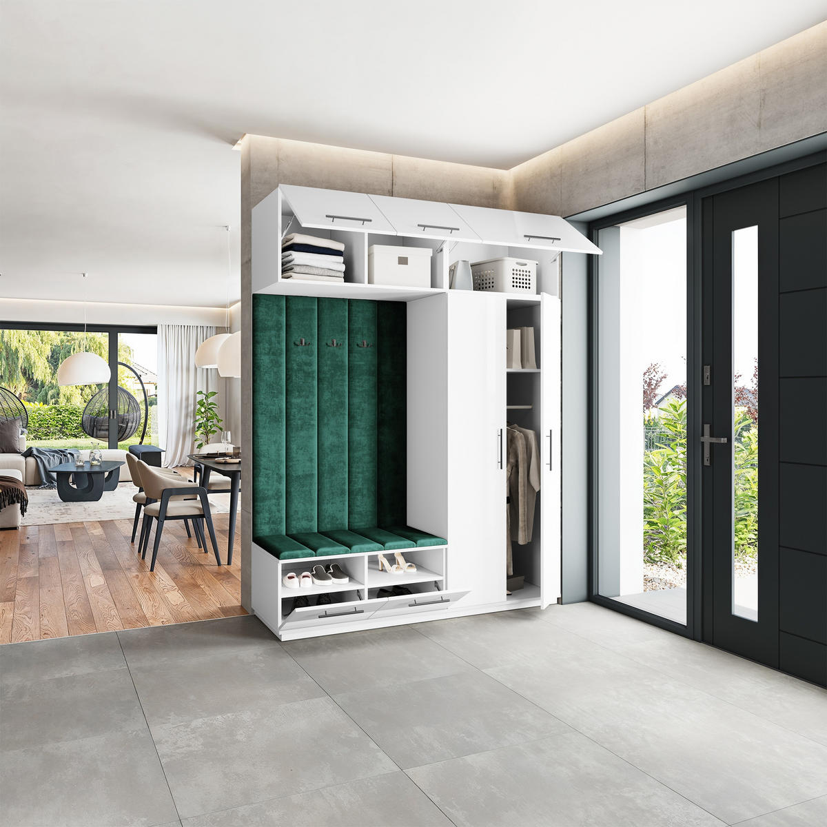 GARDEROBENSCHRANK REMA 180/240/60 cm Modern Garderobe-Set Weiß - Weiß/Grün, Holzwerkstoff (180/240/60cm) - MASSENO