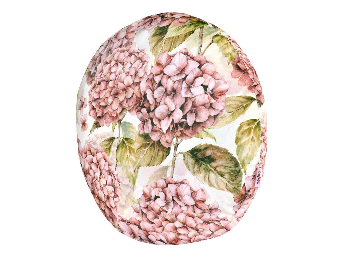 KISSENHÜLLE Rund Landlust-Hortensie burgundy-rose 40 cm Ø - Hellrosa/Dunkelrosa, Textil (40/40cm) - beties Heimtextil