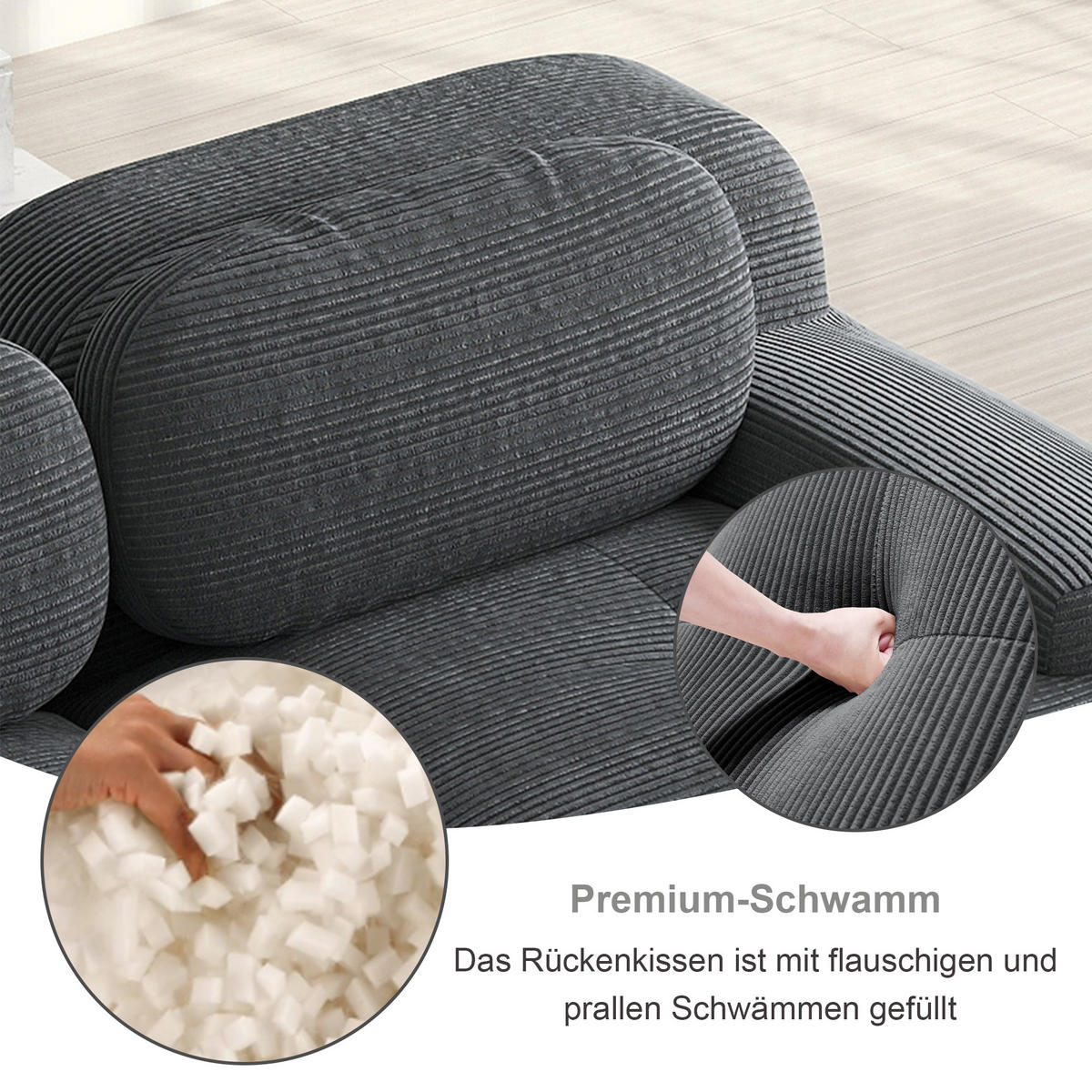 ECKSOFA cordstoff grau modular & ohne montage - Grau, Textil (208/178cm) - Urban Meuble