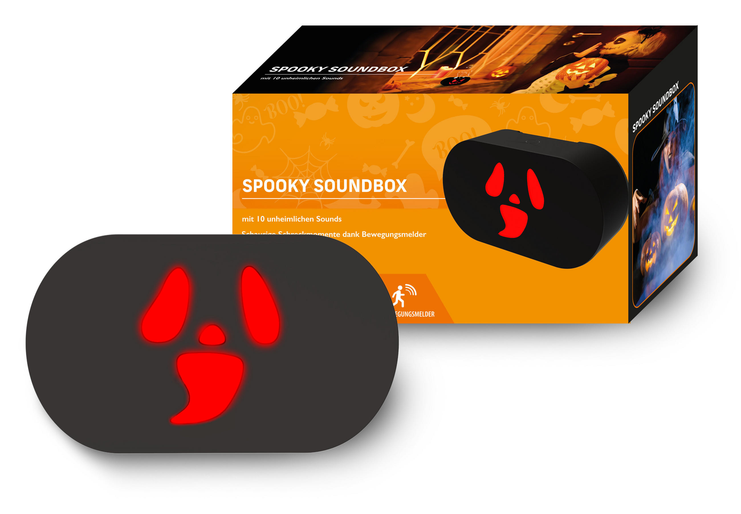 HALLOWEEN-SOUNDBOX - gruselige Geräusche mit roten LEDs und Bewegungsmelder für schaurige Stimmung, Akku wiederaufladbar - Weiß, Kunststoff (4.6/13.6/8cm) - Northpoint