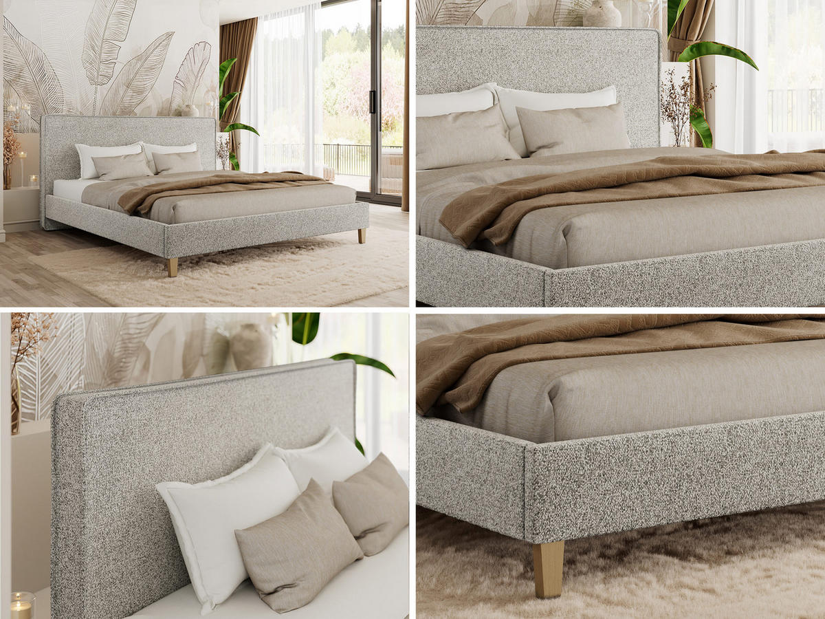 ČALÚNENÁ POSTEĽ LUMARO CLASSIC 140/200 - Svetlosivá Štruktúrovaná látka - Matrac Foam - svetlosivá/jadrový buk, drevo/textil (140/200cm) - MKS