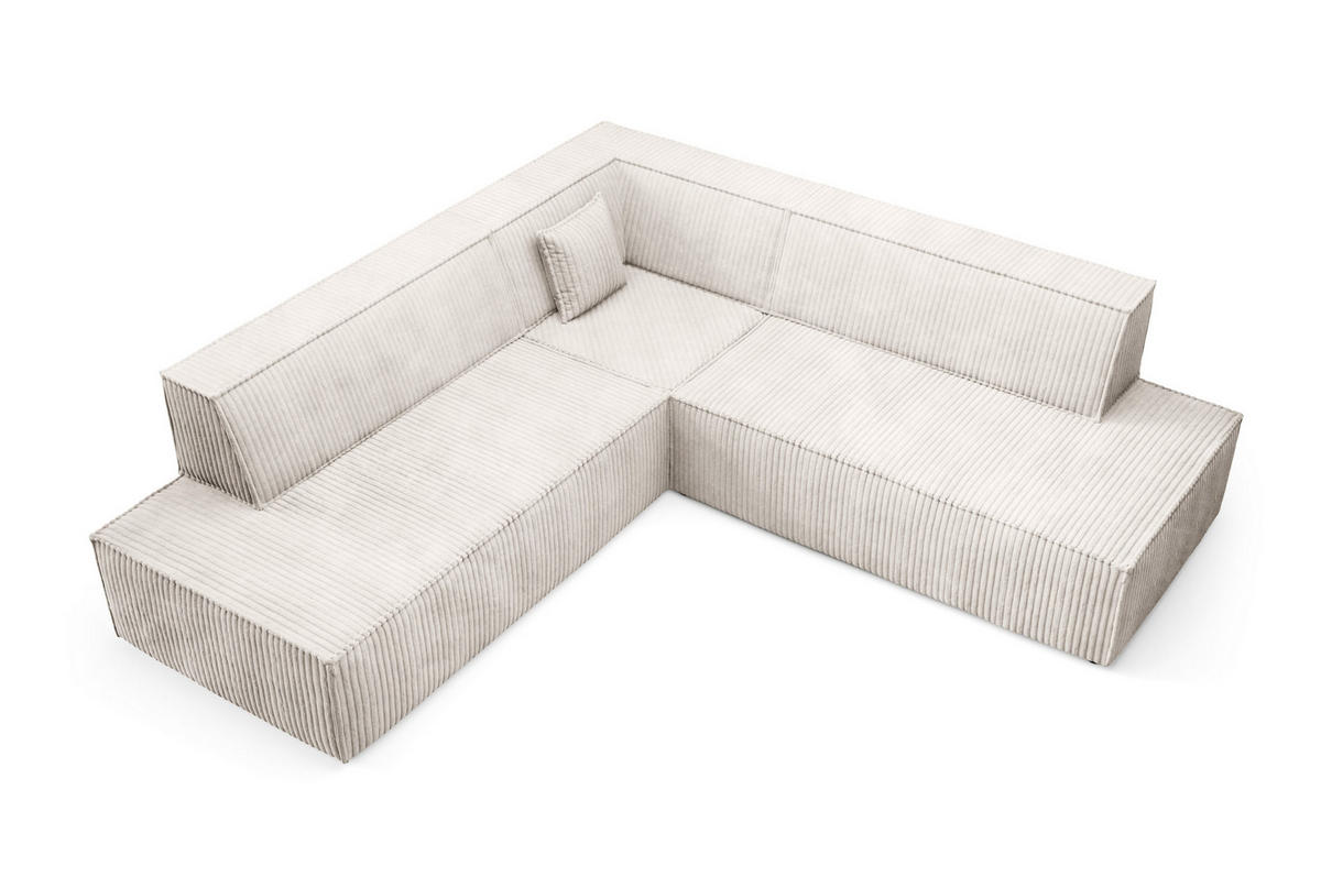 ECKSOFA TESSO II R-S Creme Kordstoff mit Schlaffunktion - Creme, Holz (254/254cm) - MASSENO