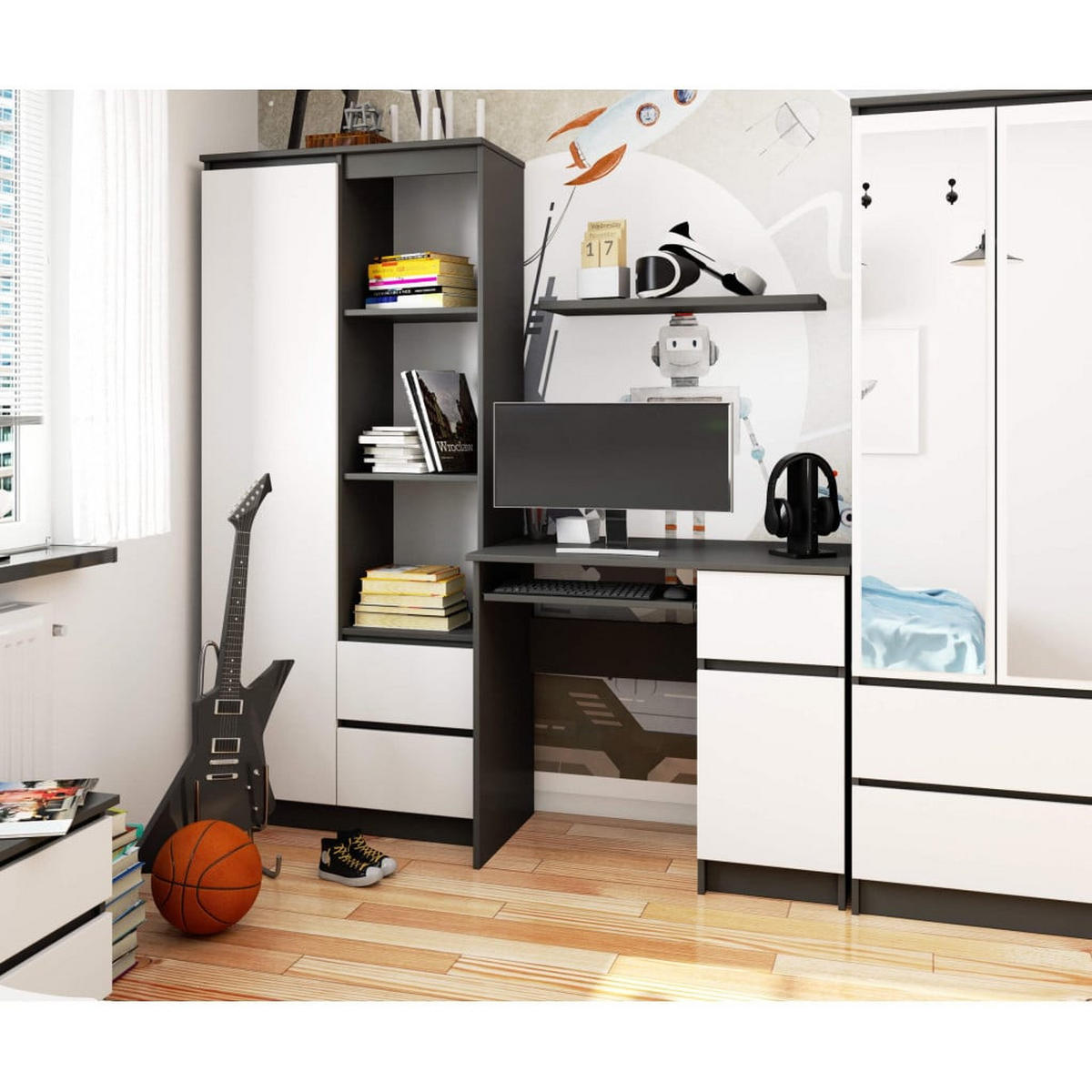 SCHREIBTISCH Graphit Grau, Weiß 77/90/50 - Weiß/Grau, Holzwerkstoff (50/90/77cm) - RAUMHIRSCH FURNITURE