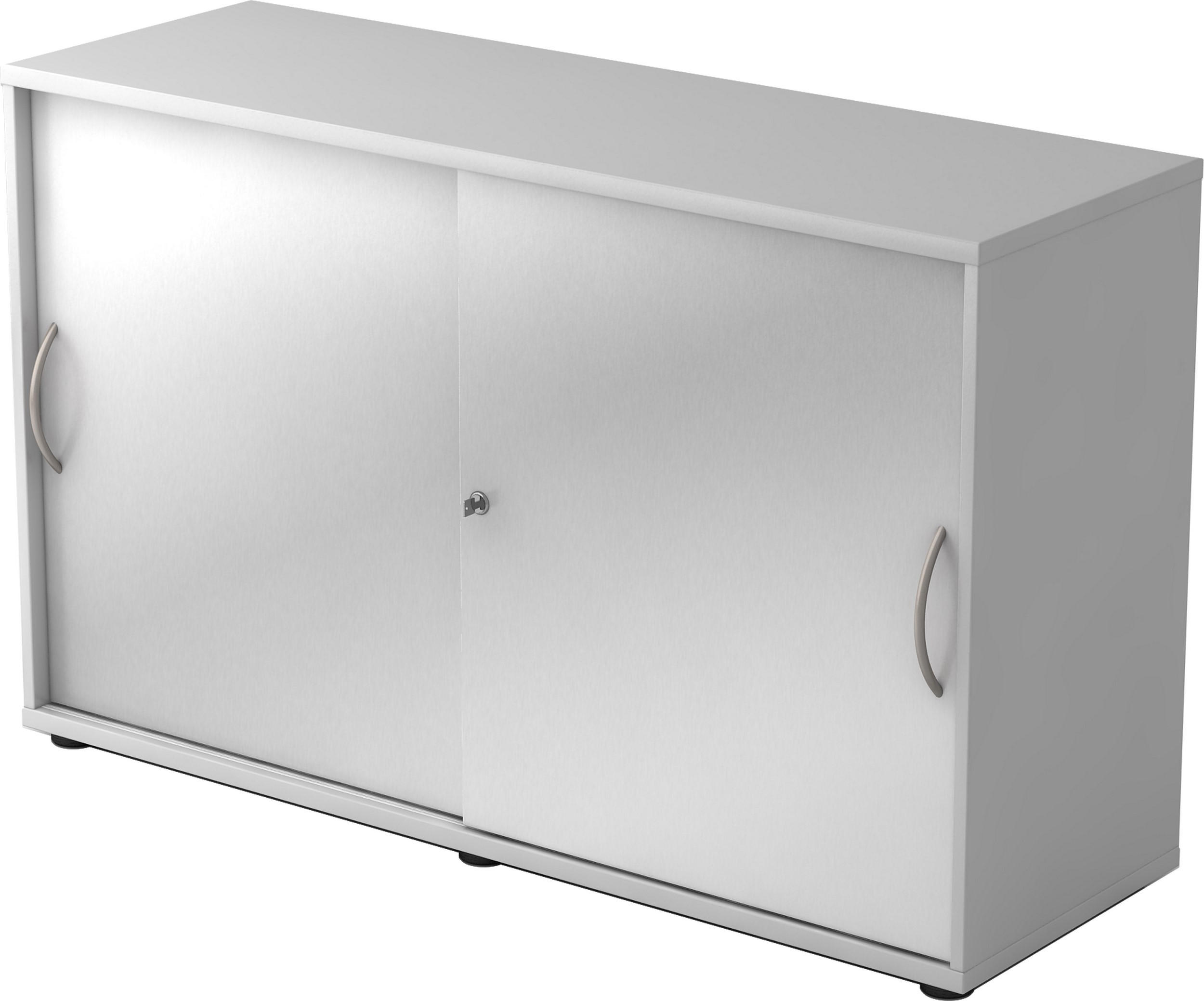SCHIEBETÜRENSCHRANK - 2 Ordnerhöhen 40/120/74,8 cm in Grau/Silberfarben Bogengriff (Metall) - Silberfarben/Grau, Holzwerkstoff (120/74.8/40cm) - bümö