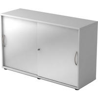 SCHIEBETÜRENSCHRANK - 2 Ordnerhöhen 40/120/74,8 cm in Grau/Silberfarben Bogengriff (Metall) - Silberfarben/Grau, Holzwerkstoff (120/74.8/40cm) - bümö