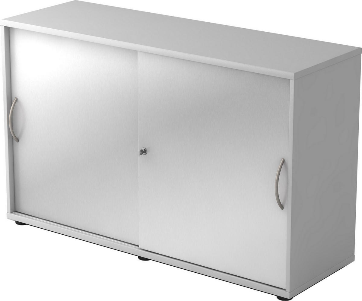 SCHIEBETÜRENSCHRANK - 2 Ordnerhöhen 40/120/74,8 cm in Grau/Silberfarben Bogengriff (Metall) - Silberfarben/Grau, Holzwerkstoff (120/74.8/40cm) - bümö