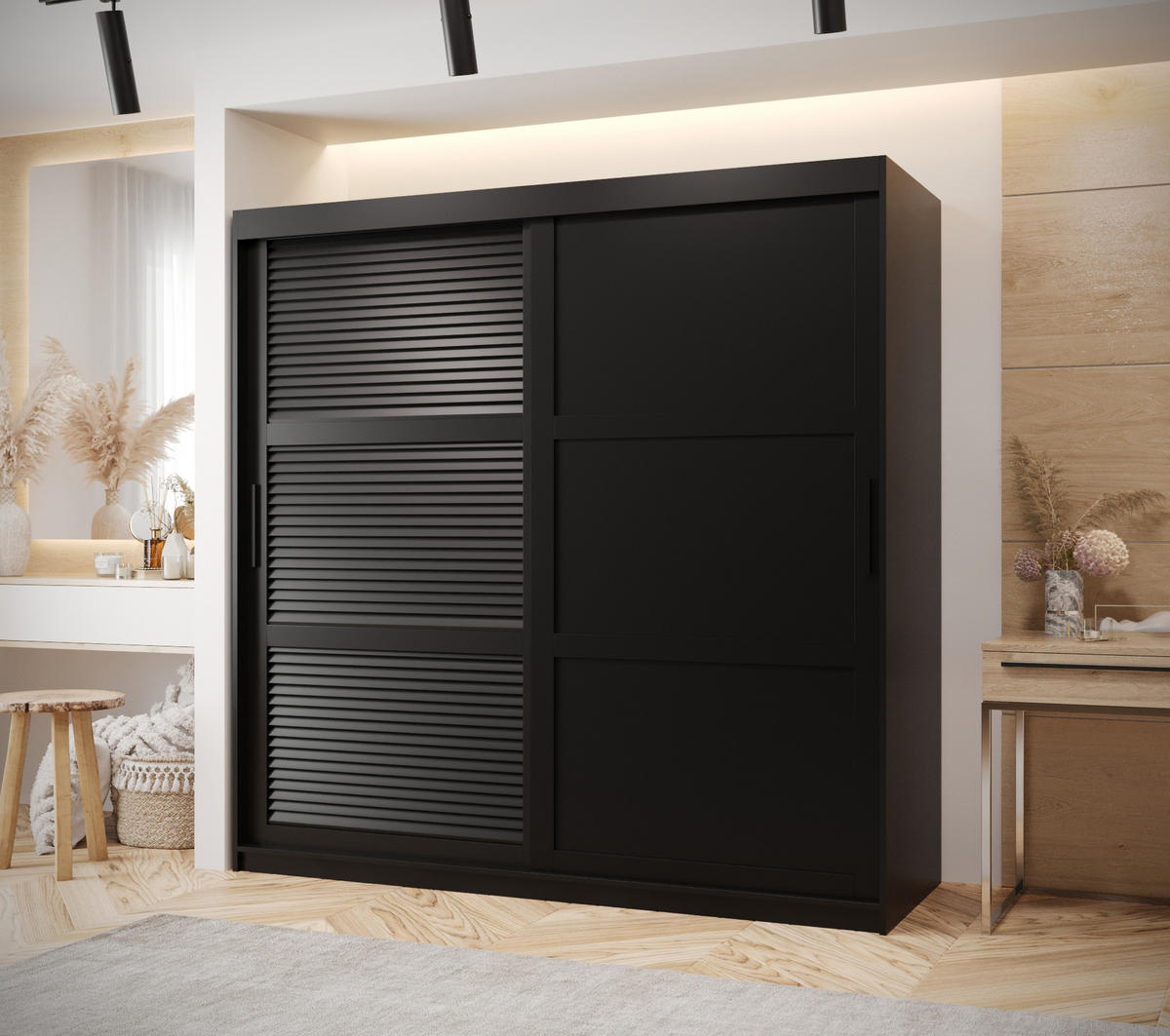 SCHWEBETÜRENSCHRANK 200/180/62 2-türig - Schwarz, Holz/Kunststoff (180/200/62cm) - MÖBEL KRYSPOL