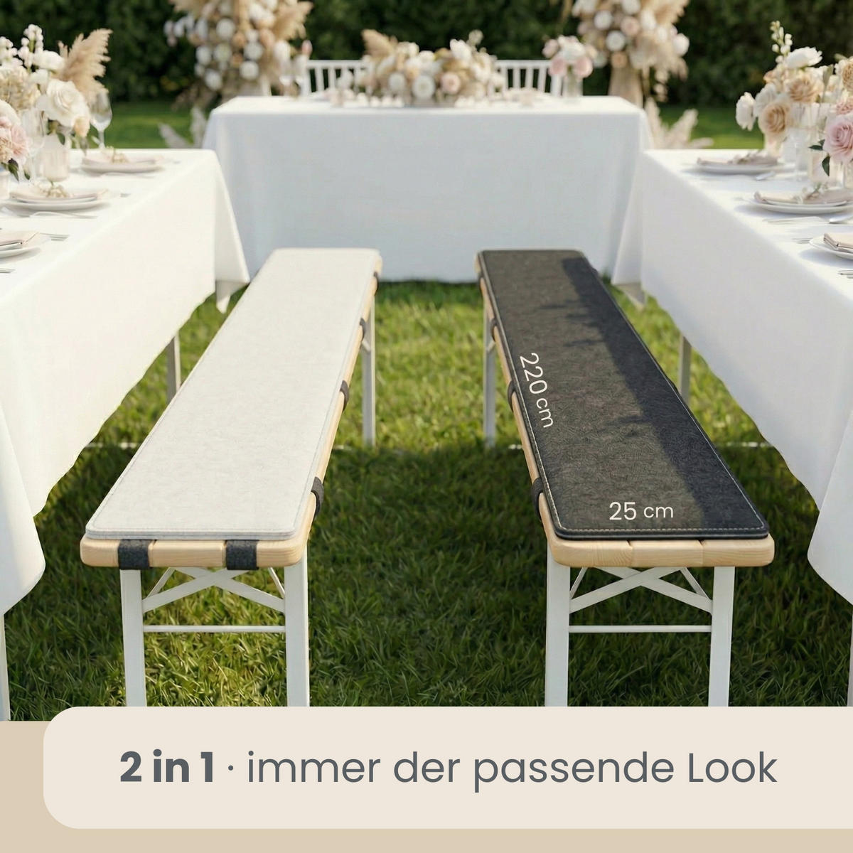 BIERBANKAUFLAGE Filz, 2er Set, Anthrazit, 220/25/0,8 cm - Schwarz, Kunststoff (25/1/220cm) - Dunedesign