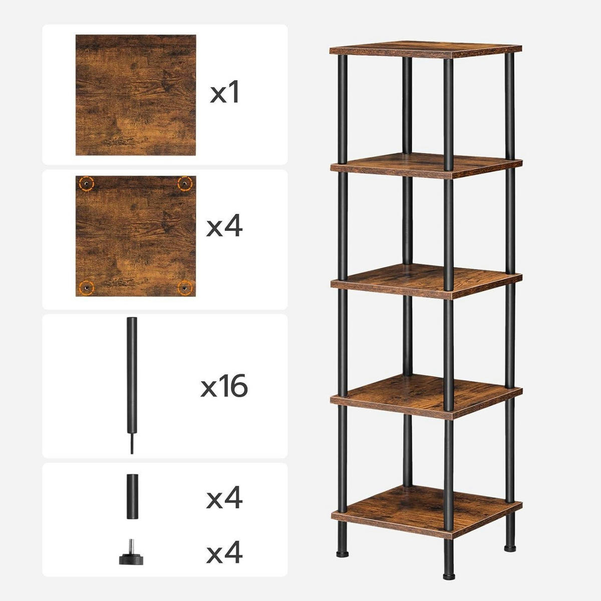 STANDREGAL 5 Ebenen Vintagebraun 30 x 30 x 115 cm - Multicolor, Holzwerkstoff (30/115/30cm)