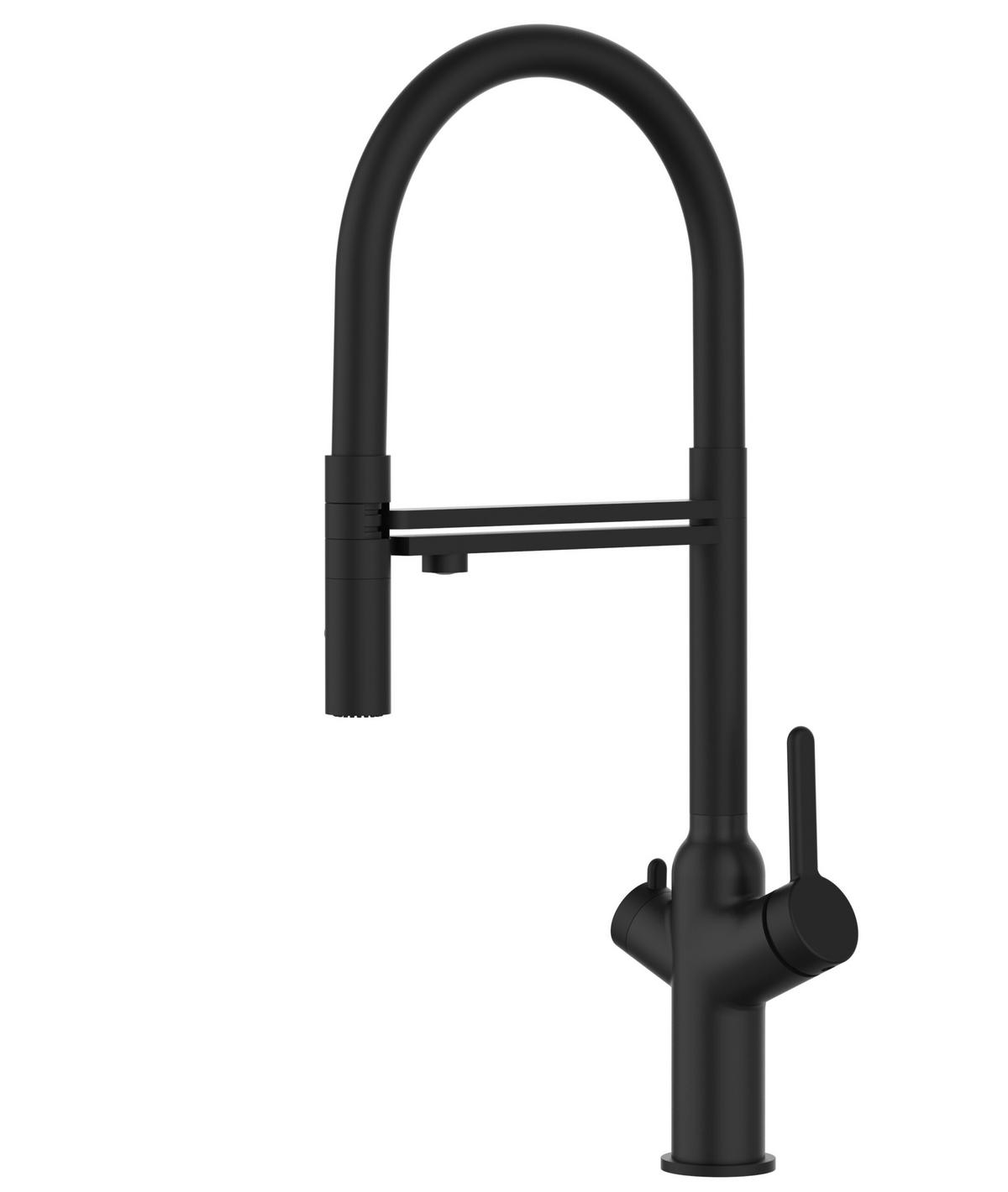 3-WEGE-KÜCHENARMATUR, Schwarz Matt, 2-Strahl-Brause - Schwarz, Metall (20.61/48/20.61cm) - VIZIO