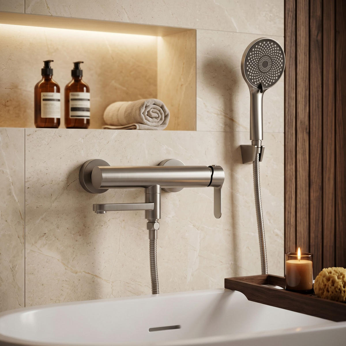WANNENARMATUR Rea Arcos Brushed Nickel - Nickelfarben, Metall (20/20/15cm) - REA