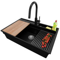 GRANITSPÜLE Oslo Pocket, 2-er set Schwarz 78/53 cm 1 Becken + Küchenarmatur 40/20 cm + Ablauf-Set + Küchenzubehörset ab 80er Unterschrank - Chromfarben/Beige, Kunststoff (78/20/53cm) - Primagran