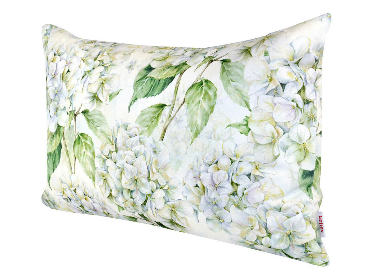 KISSENHÜLLE Landlust-Hortensie weiß 30/50 cm - Weiß/Grün, Textil (30/50cm) - beties Heimtextil