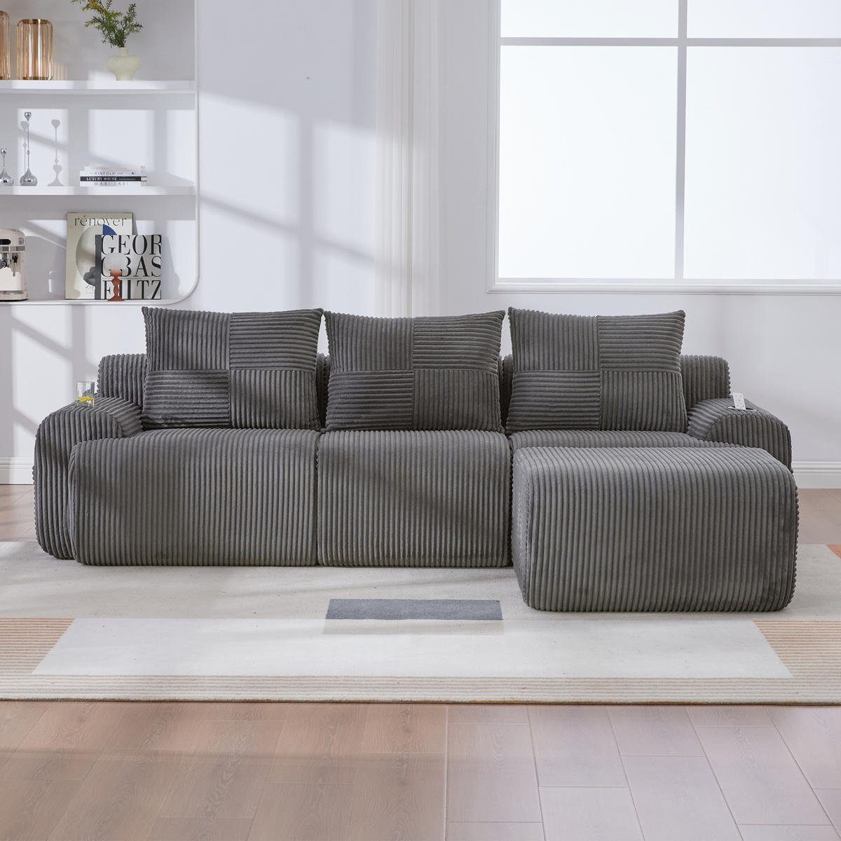 SOFA modular 268 x 174 x 80 cm Corduroy Dark Gray 3-Sitzer - Dunkelgrau, Kunststoff (174/268.1cm) - Meubliv