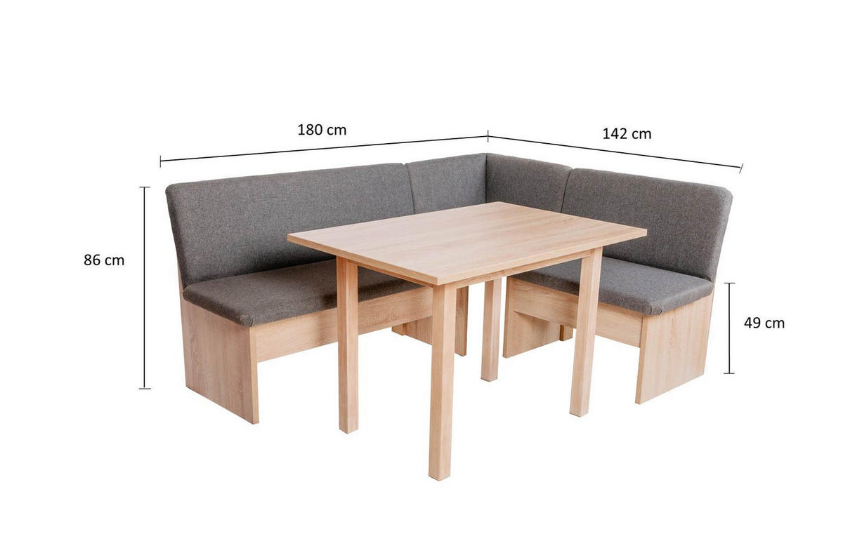 ECKBANKGRUPPE Die Vielseitige Tisch II - Eichefarben/Grau, Holzwerkstoff/Buchenholz (145/86/185cm) - Kundler Home