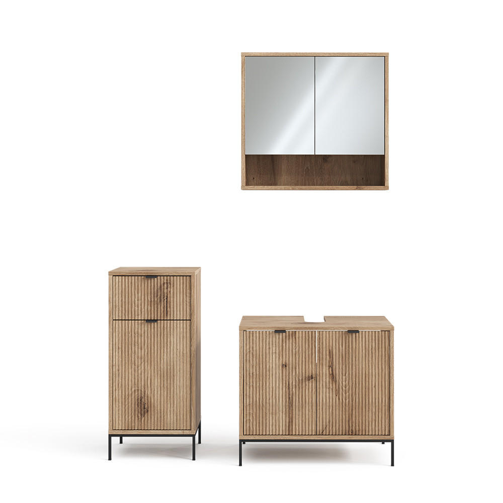 BADMÖBEL-SET Eliza Viking Oak 3 Teile, mit Midischrank - Eiche Wotan, Holzwerkstoff (70/63/45cm) - Vicco