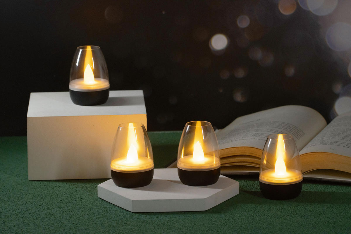 LED-AKKU-LOUNGE-LICHTER 4er-Set mit Touchsensor Kabellos für Innen und Außen RGBW Flackereffek Schwarz Transparent - Schwarz, Kunststoff (5/5/7cm) - Northpoint