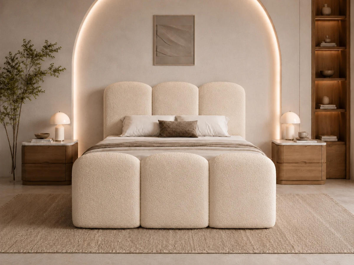 BOXBETT ROYAL 120x200 cm in Beige, Bettkasten, Topper, Bouclé-Stoff - Beige, Holz/Textil (120/200cm) - EMLAR Home