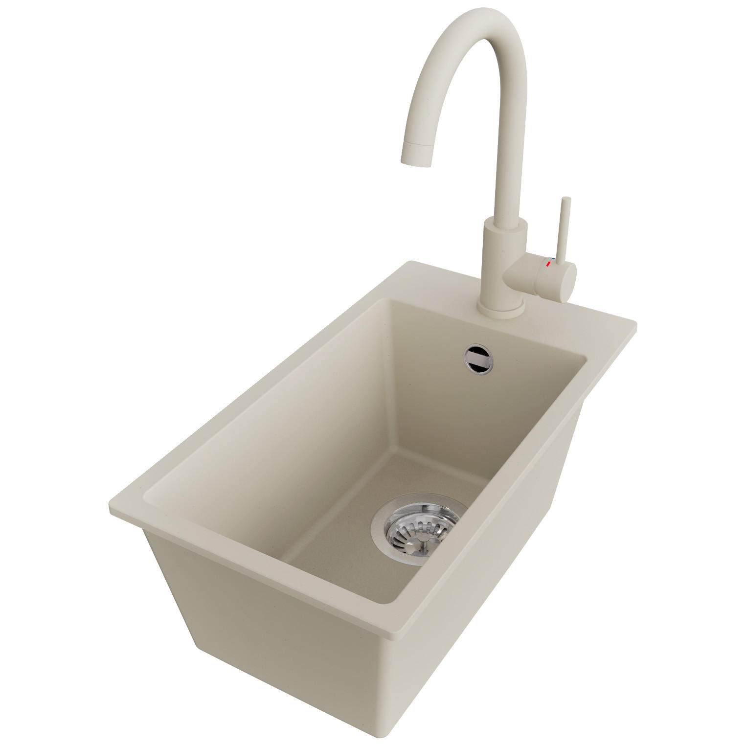 GRANITSPÜLE Riga, 2-er set Beige 28/50 cm 1 Becken + Küchenarmatur 32/20 cm + Ablauf-Set ab 30er Unterschrank - Chromfarben/Beige, Kunststoff (28/20/50cm) - Primagran